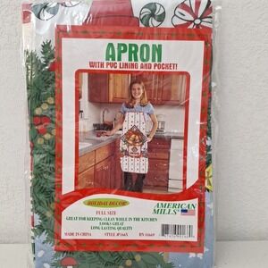 Vintage American Mills Bib Christmas Apron W/ Pocket‎ Tree Mushroom Candies NEW